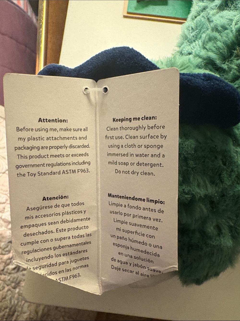 Carter's Just One Year Green Plush baby Triceratops with Navy Crest NWT. - Picture 8 of 8